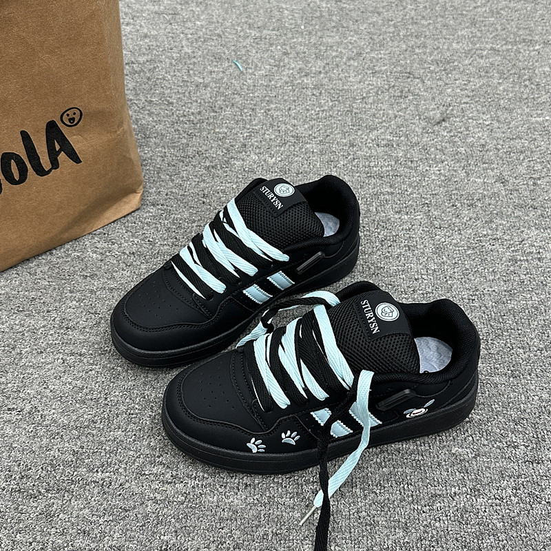 黑月拼色厚底百搭面包鞋女