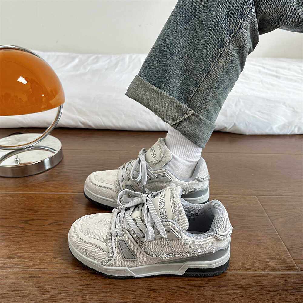 国潮ins破碎风牛仔布拼接德训鞋男chic小众复古潮流休闲运动板鞋,流行男鞋,休闲板鞋,淘宝优惠券,粉丝福利购,淘宝优惠卷