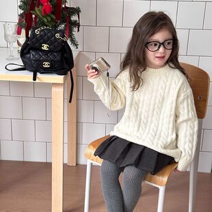 春秋冬季男女童加厚软糯纯色绞花毛衣宝宝麻花日常上衣儿童针织衫