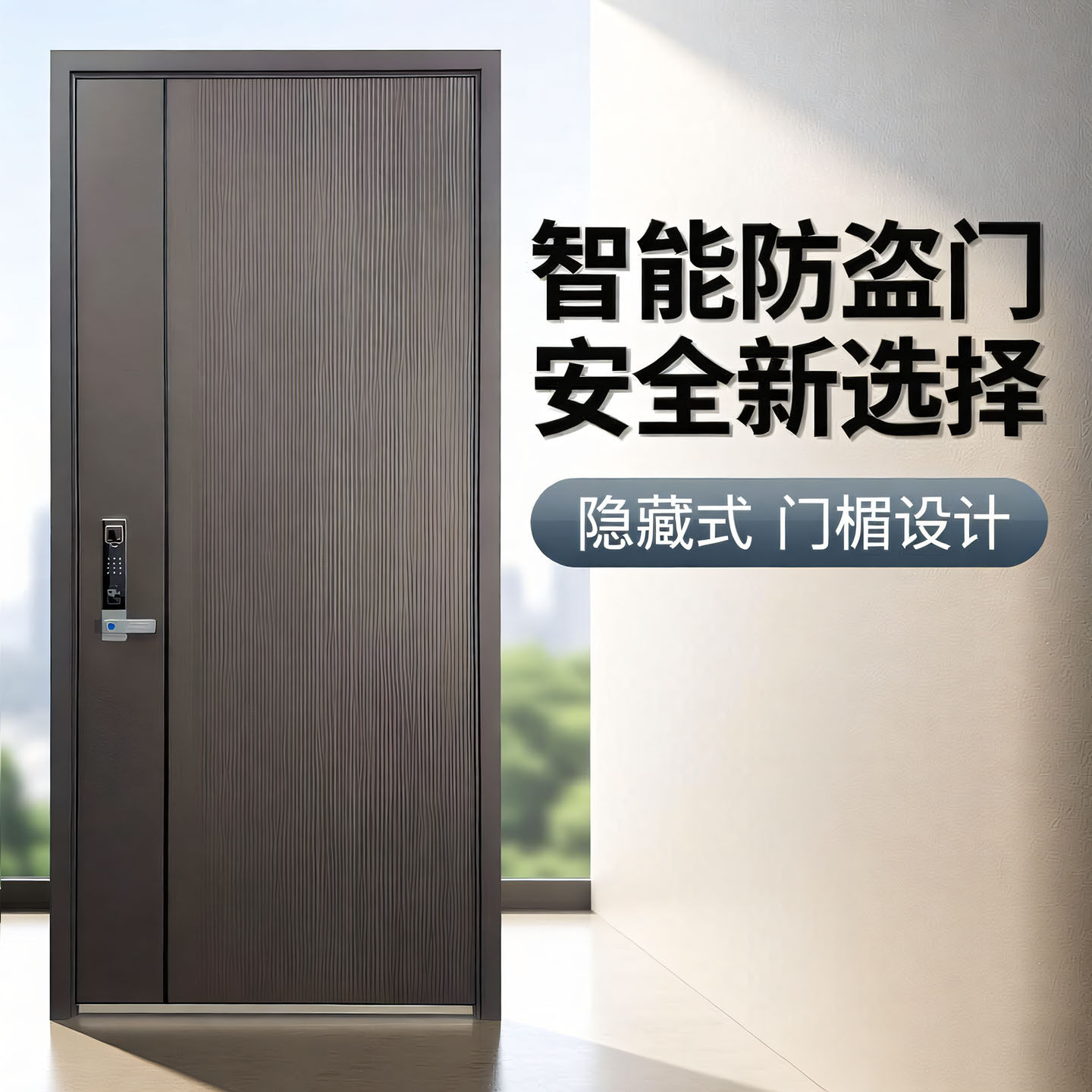 钢制防盗门简约平板咖色入户门