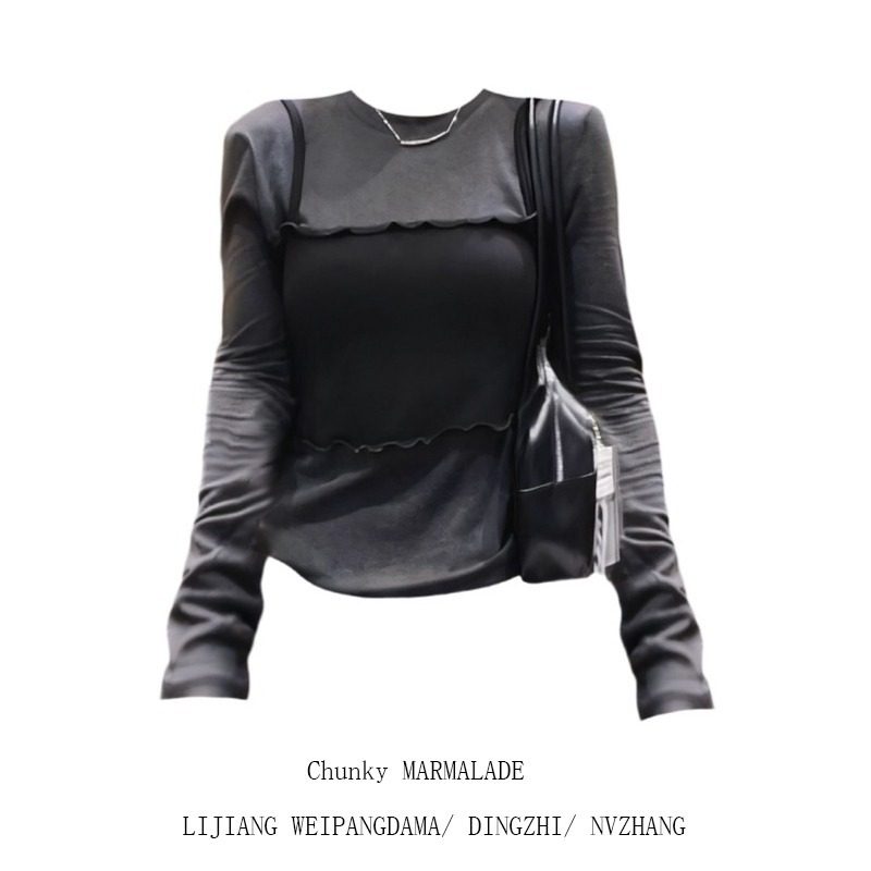 大码胖MM韩系风叠穿感假两件圆领显瘦长袖T恤女秋季修身打底上衣,女装/女士精品,大码内搭,淘宝优惠券,粉丝福利购,淘宝优惠卷