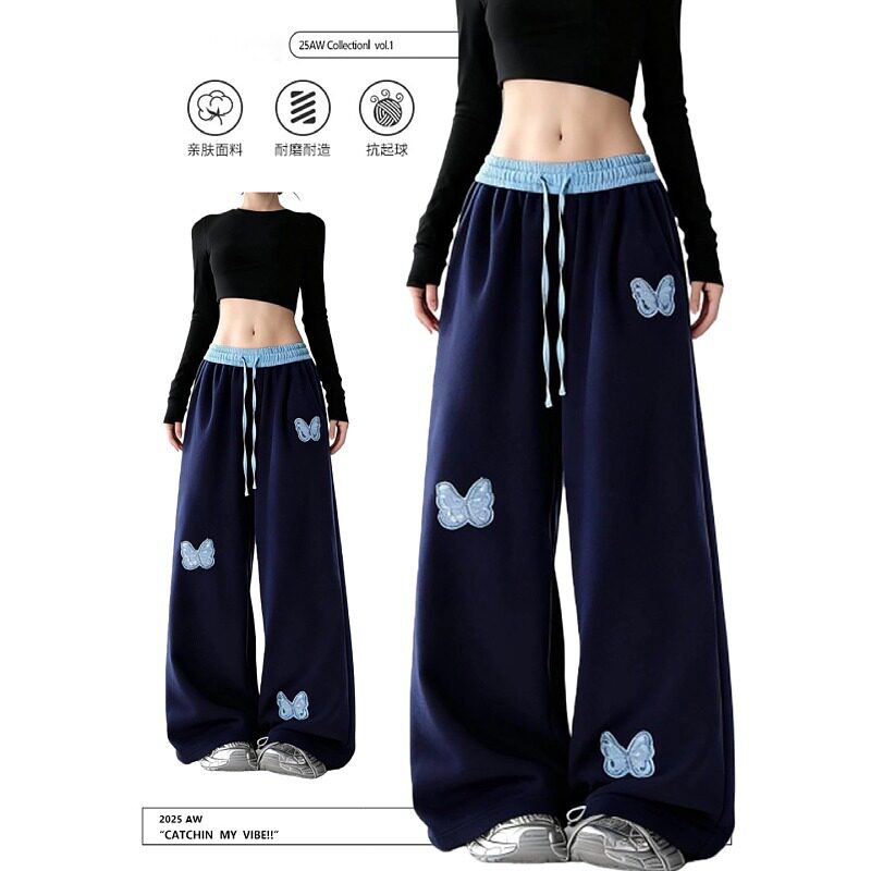 大码美式蝴蝶贴布阔腿休闲裤女秋冬新款胖mm显瘦卫裤直筒加绒裤子,女装/女士精品,大码裤装,淘宝优惠券,粉丝福利购,淘宝优惠卷