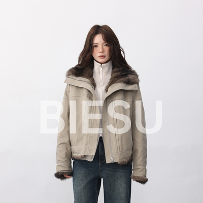 别素 西野暮色 休闲俩穿兔毛皮派克服-SYNSDYC