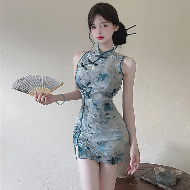 纯欲性感旗袍年轻款少女复古修身显瘦气质收腰短款包臀连衣裙无袖