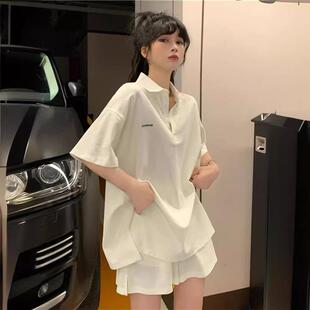 学院风套装 减龄甜美少女POLO衫 韩版 夏季 两件套 翻领短袖 阔腿短裤