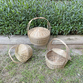 带盖竹编提篮家用节日拜神篮盛装 食物水果收纳簸箕纯手工竹青编织