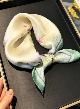 超美米紫神秘东方美桑蚕丝小方巾女百搭紫色真丝小领巾