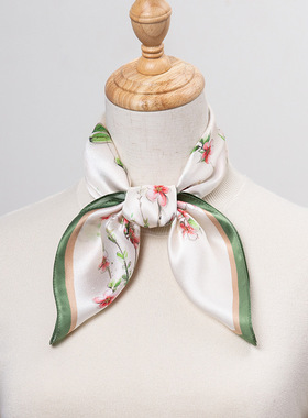 春天的优雅~粉色碎花碰撞绿色清晰又可爱100%桑蚕丝丝巾女送闺蜜