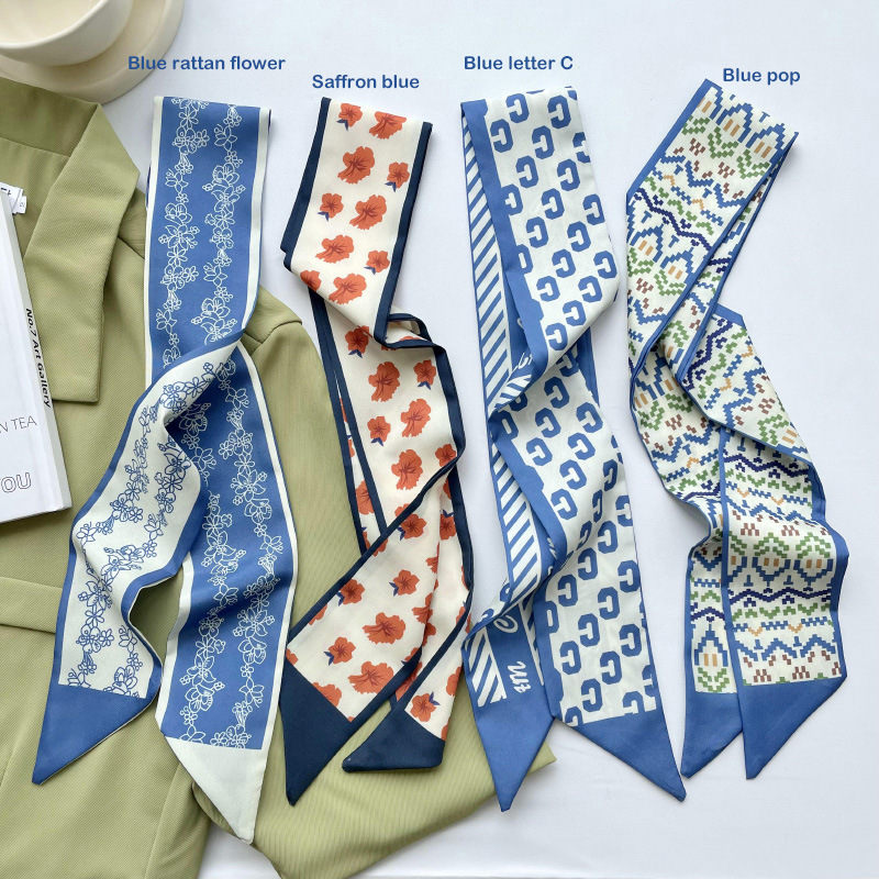 丝巾长条绑包包手柄蓝色伴手礼百搭树叶领巾发带高级女飘带头发
