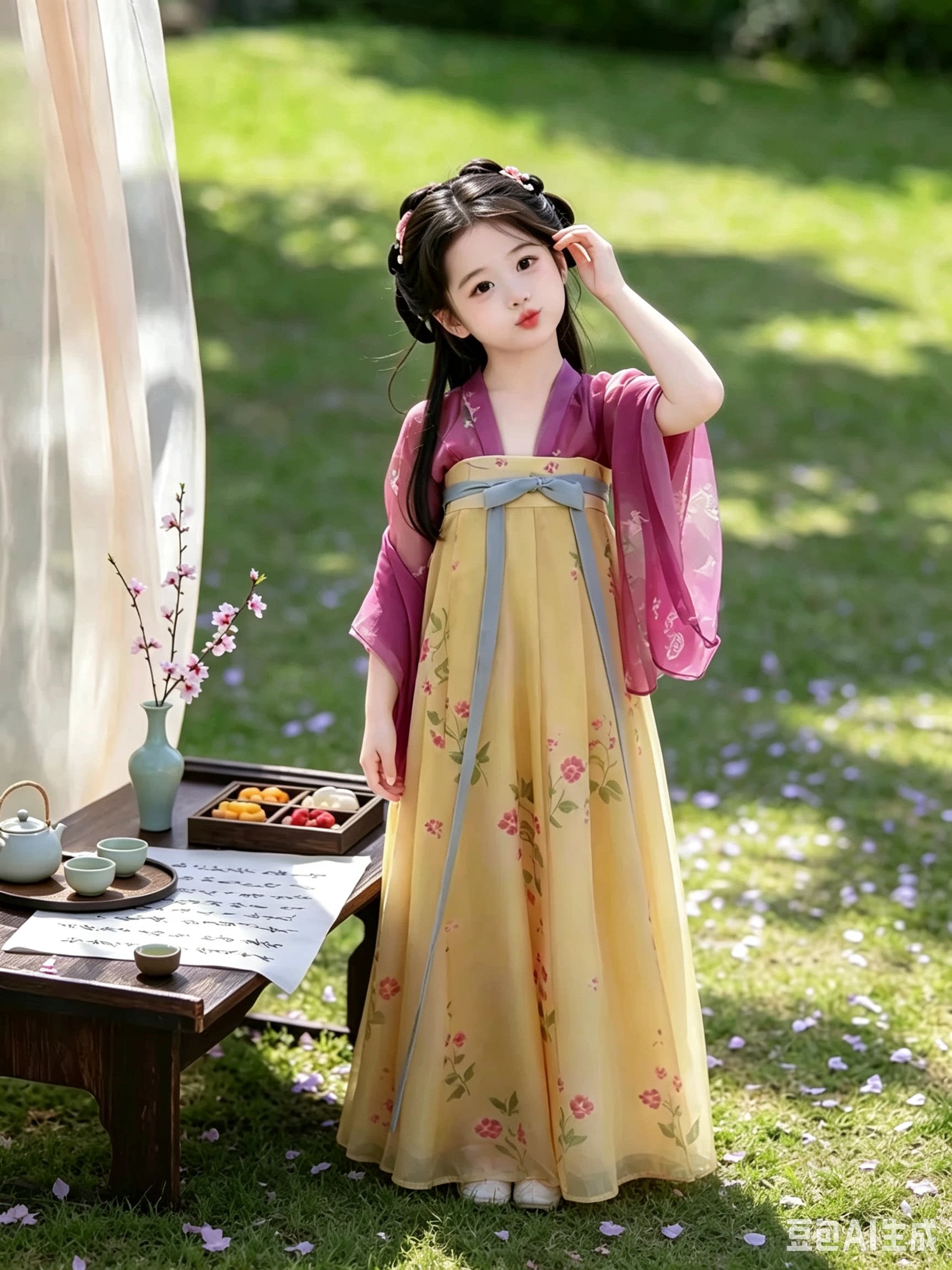 女童汉服秋季长袖齐胸襦裙套装儿童古风唐装中国风古装女孩演出服