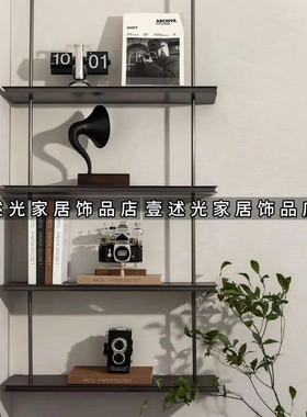 现代样板间客厅电视壁龛书房书柜软装饰品组合音乐留声机装饰摆件