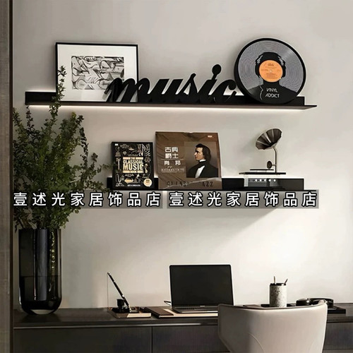 现代样板间书房书桌装饰书柜音乐主题摆件复古唱片留声机搭配摆设