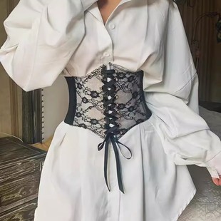 透明蕾丝弹力腰带女收腰超宽绑带超大束腰显瘦松紧宽腰带装饰外搭