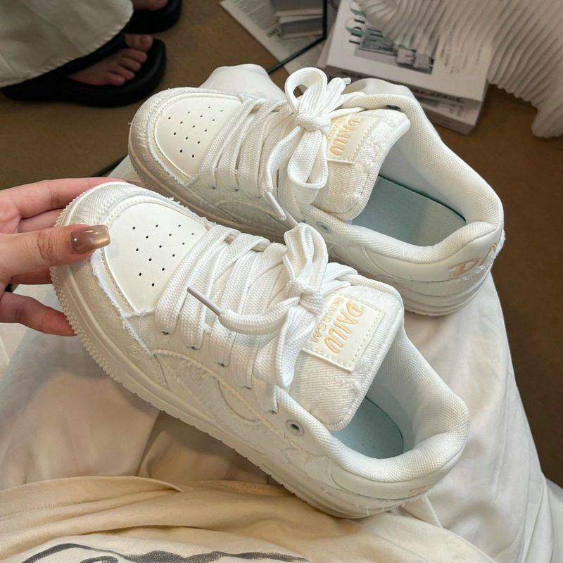 赵露思同款ins潮面包鞋女春季透气小众情侣厚底板鞋休闲小白鞋女