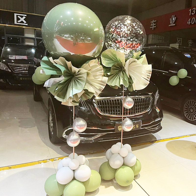 春节新年牛油果绿气球立柱拱门商场4s店门店开业活动氛围装饰布置