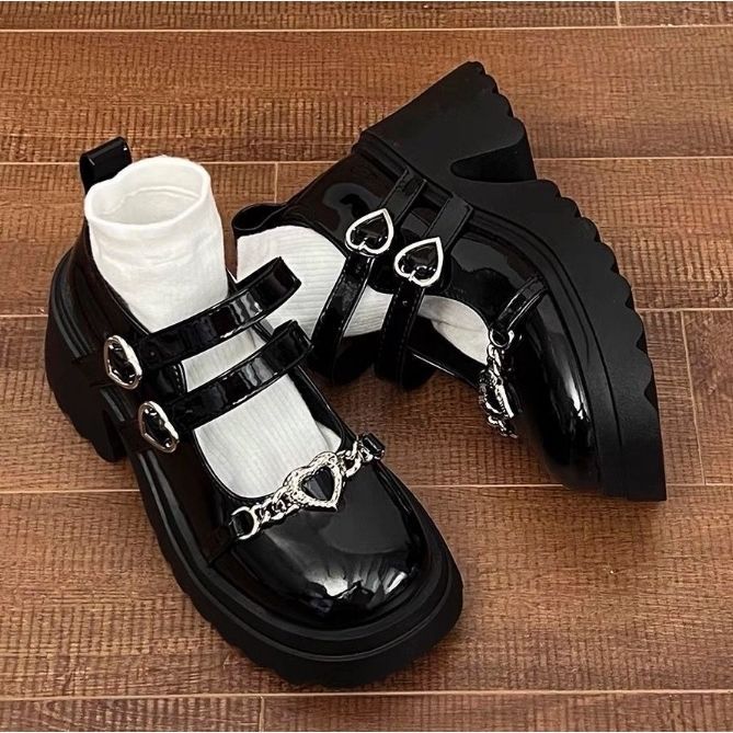 桃小姐设计感小众厚底玛丽珍鞋女2025新款复古百搭英伦黑色小皮鞋