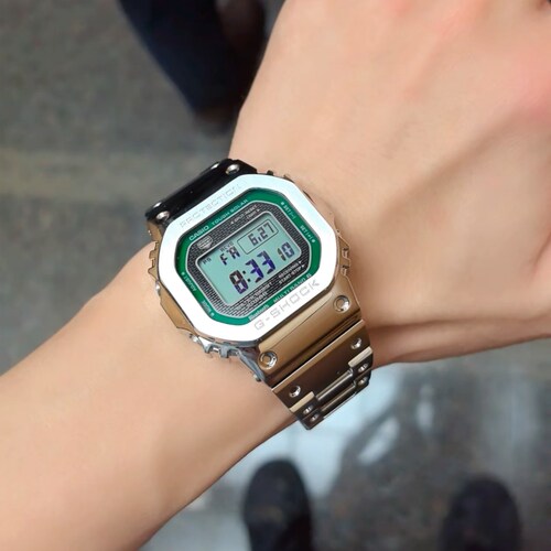 卡西欧手表男G-SHOCK GMW-B5000D 绿圈小银块 蓝牙太阳能运动手表