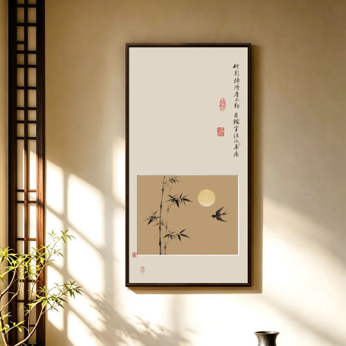 【黛墨】卡纸留白竹影月痕装饰画