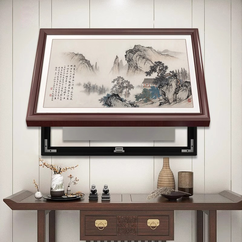 新中式电表箱装饰画免打孔遮挡餐厅墙面弱配电箱望云楼阁山水挂画