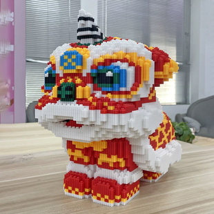 中国风国潮3D积木拼装玩具男孩过年新年生日礼物醒狮新品喜庆益智
