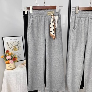 女童加薄绒裤子外穿秋冬季一体绒阔腿裤春秋款洋气休闲裤直筒裤