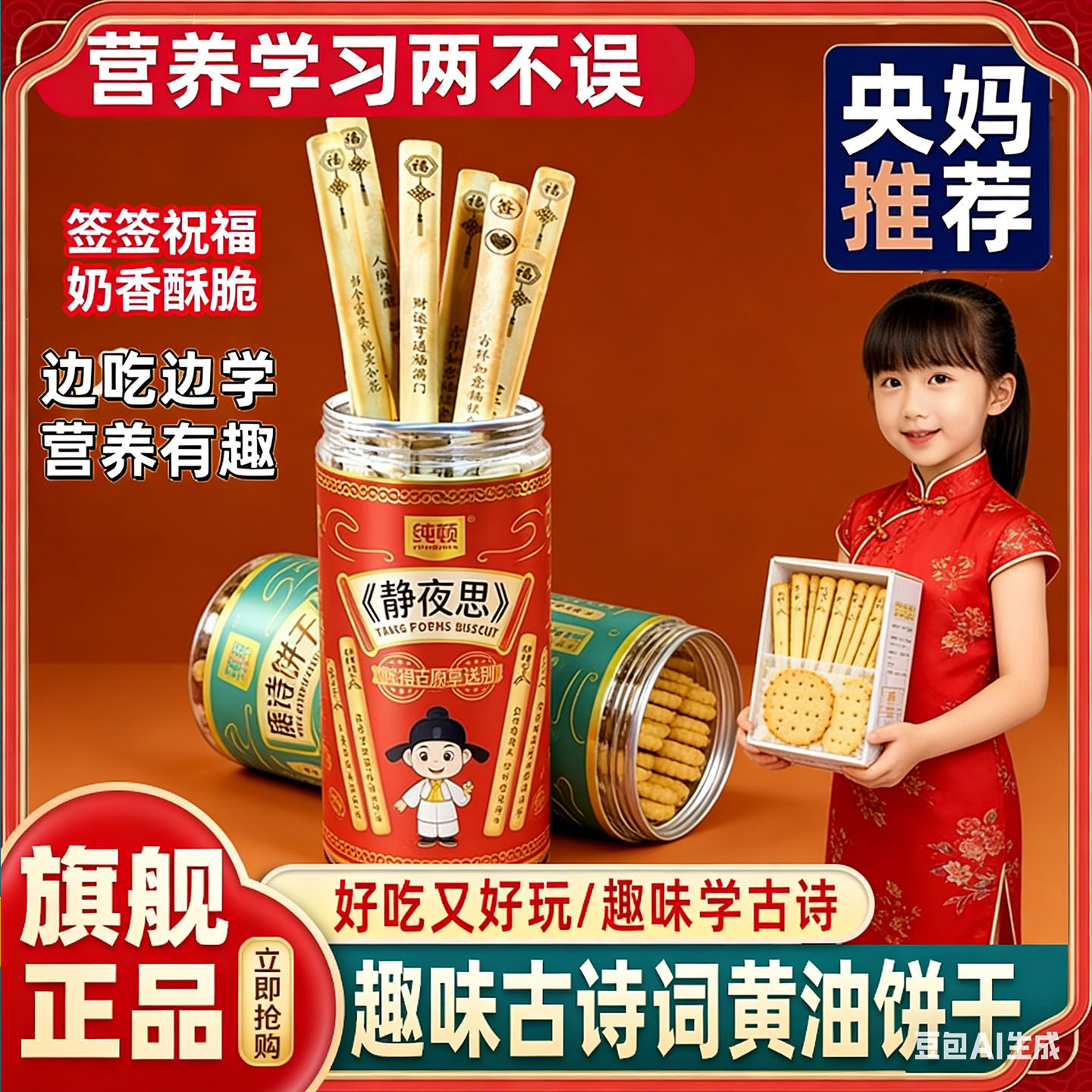 唐诗饼干唐诗三百首饼干古诗词好运上上签黄油棒棒纯顿识趣棒抽签