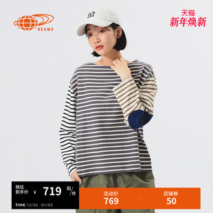 BOY女装 简约时尚 圆领长袖 新款 拼色上衣140512XP T恤2025冬季 BEAMS