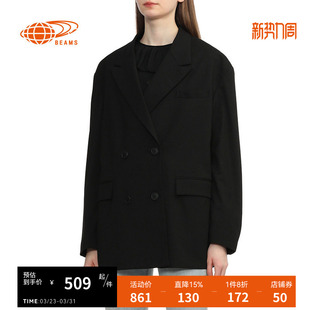 夹克时尚 纯色翻领西装 通勤双排扣西服外套160297XN BEAMS女装 RAY