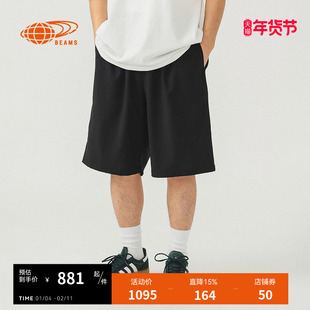 BEAMS男装阔腿裤短裤2025冬季新款简约日常纯色直筒裤中裤250171X