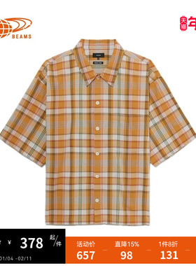 BEAMS男装格纹短袖衬衫2025夏季新款复古日系格子短上衣010198XO