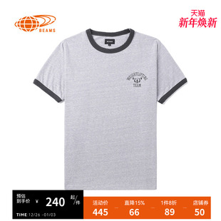 新品 T恤2023夏季 潮流休闲运动印花080190XK 撞色包边短袖 BEAMS男装