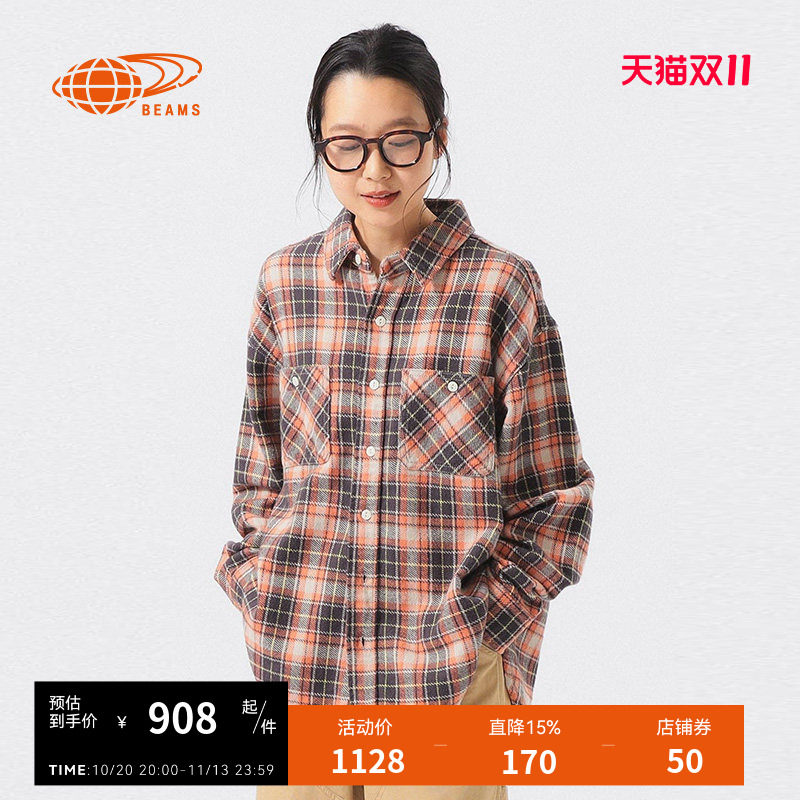 BEAMSBOY格纹长袖衬衫复古文艺