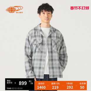BEAMS男装宽松格纹衬衫2025冬季新款复古时尚格子上衣110304XP
