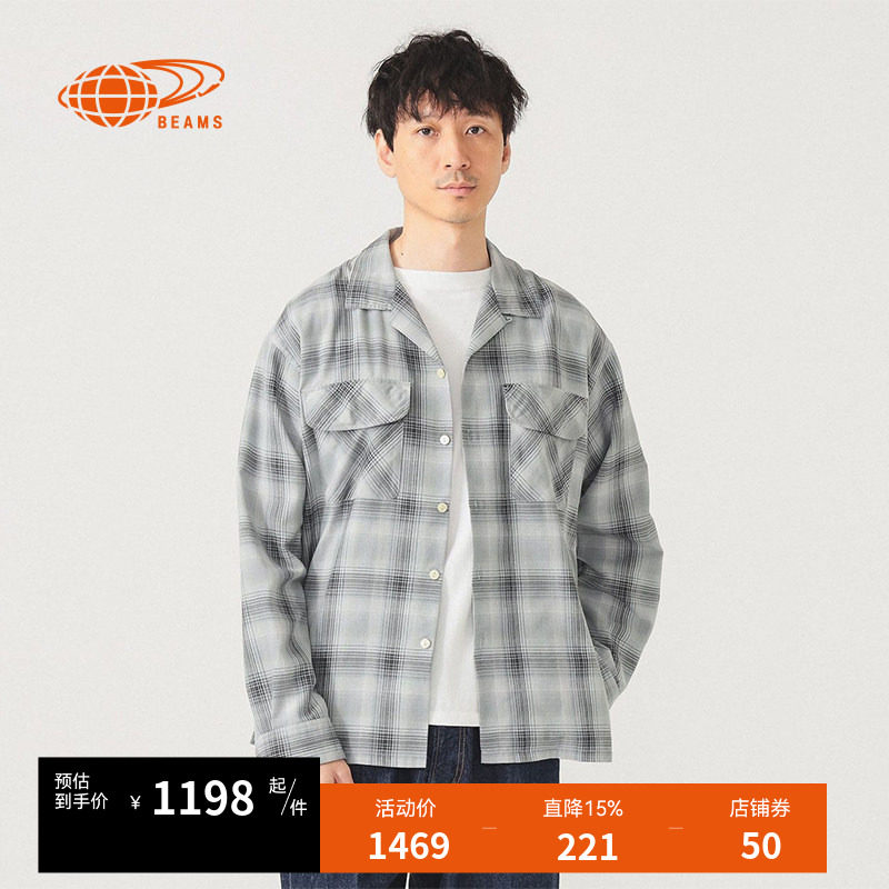 BEAMS宽松格纹衬衫复古时尚