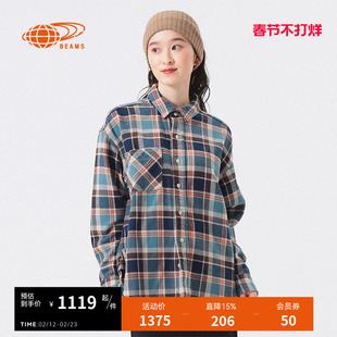 BEAMS BOY女装长袖格纹衬衫2025冬季新款复古文艺格子上衣110484X