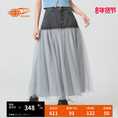 BEAMS女装 牛仔半身裙长裙2025夏季 新款 RAY 个性 时髦薄纱拼接伞裙