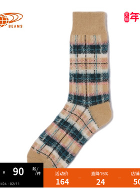 BEAMS BOY女款针织中筒袜2024冬季新款复古时尚格纹袜子430347XN