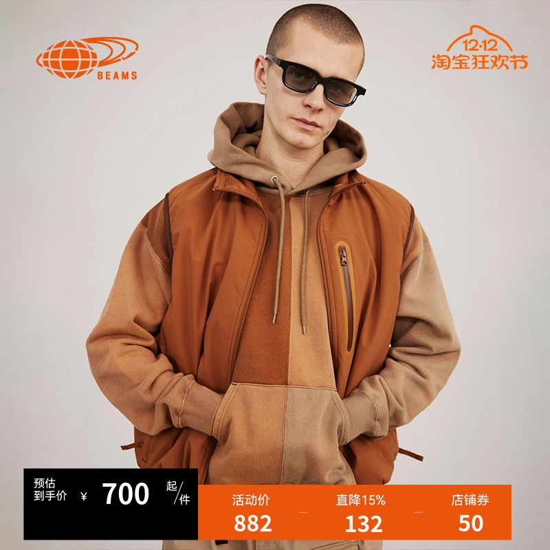 BEAMS拼色连帽卫衣潮流个性