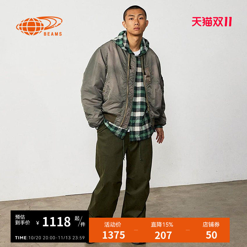 BEAMS连帽格纹长袖衬衫时尚型男