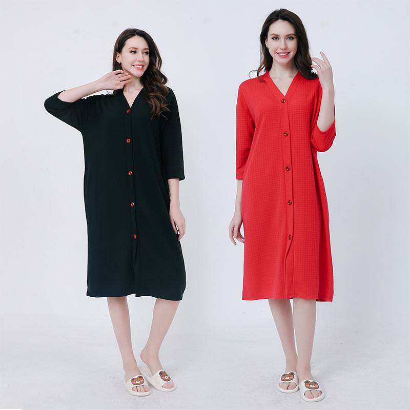 男女通用浴袍款睡衣二合一春夏薄款莫代尔棉宽松大码睡衣旅行便携