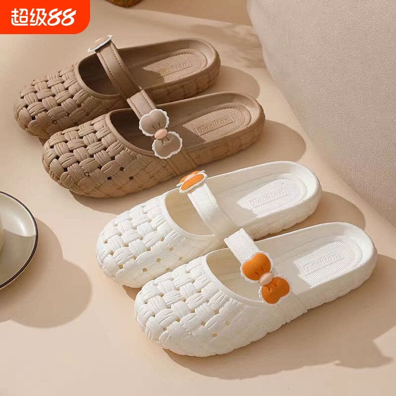夏季半拖鞋女平底包头外穿凉拖鞋休闲学生软底防滑沙滩洞洞鞋时尚