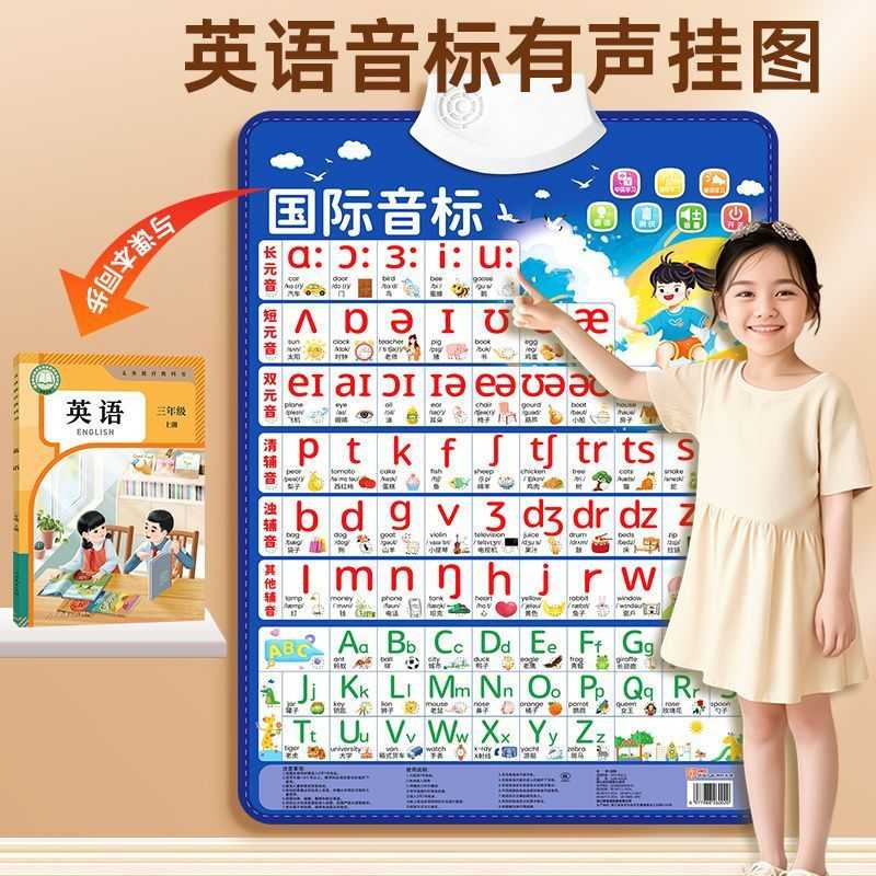 26个英文字母有声挂图ABC英语歌字母表48个国际音标单字自然拼读