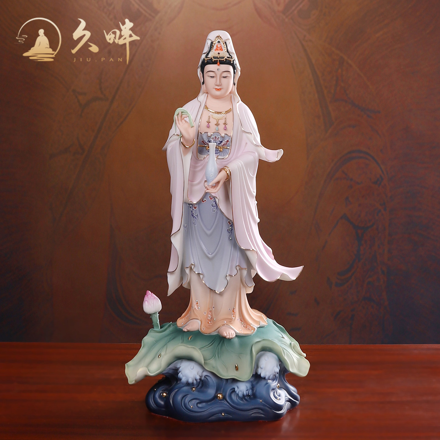 久畔陶瓷立莲观音菩萨居家用供奉观世音菩萨佛像南海观音神像摆件