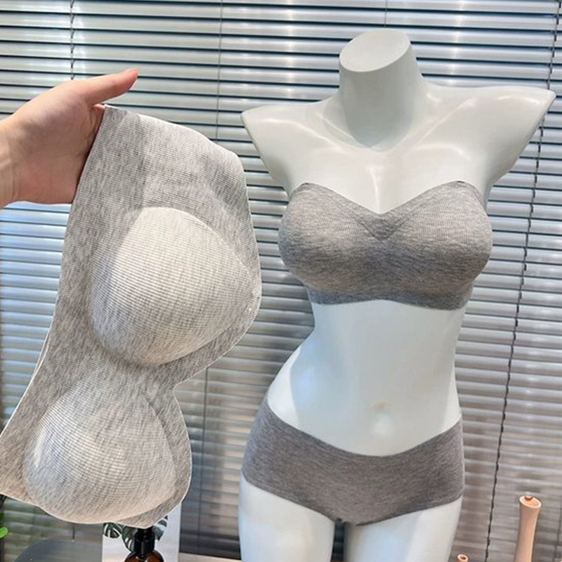 外扩无肩带内衣女防滑聚拢小胸显大漫画 画文胸加厚5cm抹胸裹文胸