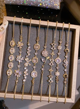 欧美精致微镶锆石钛钢手链女轻奢小众高级感抽拉可调节手环手饰品