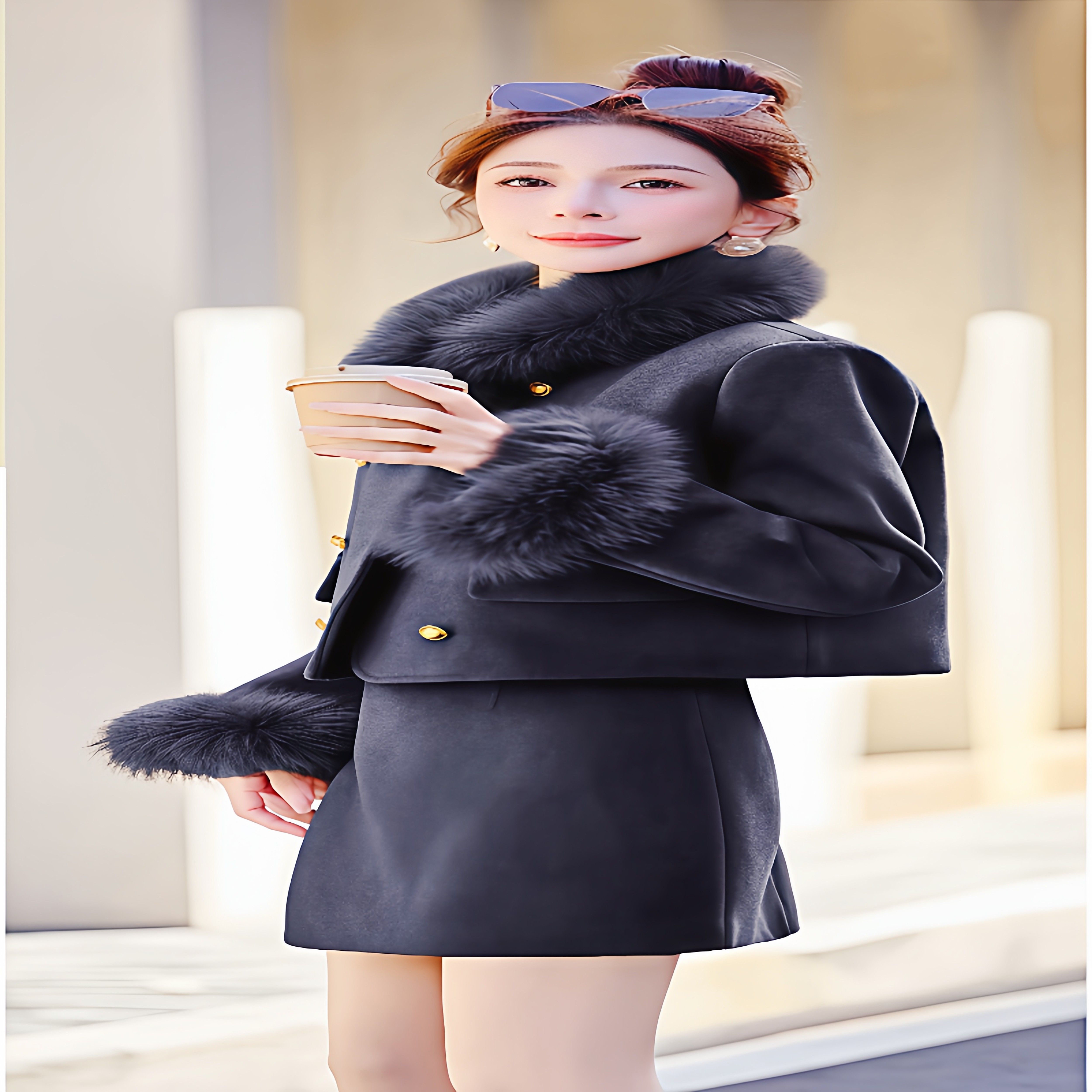 2025冬季优雅显瘦皮草领羽绒套装