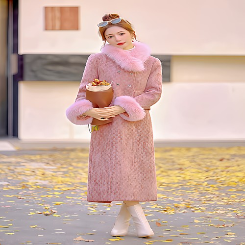 25冬季优雅小香风保暖毛领两件套