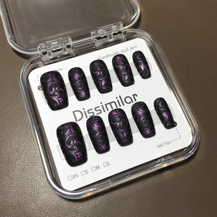 纯手工穿戴甲成品定制古风鎏金高质感旗袍风黄黑皮显白美甲贴短款