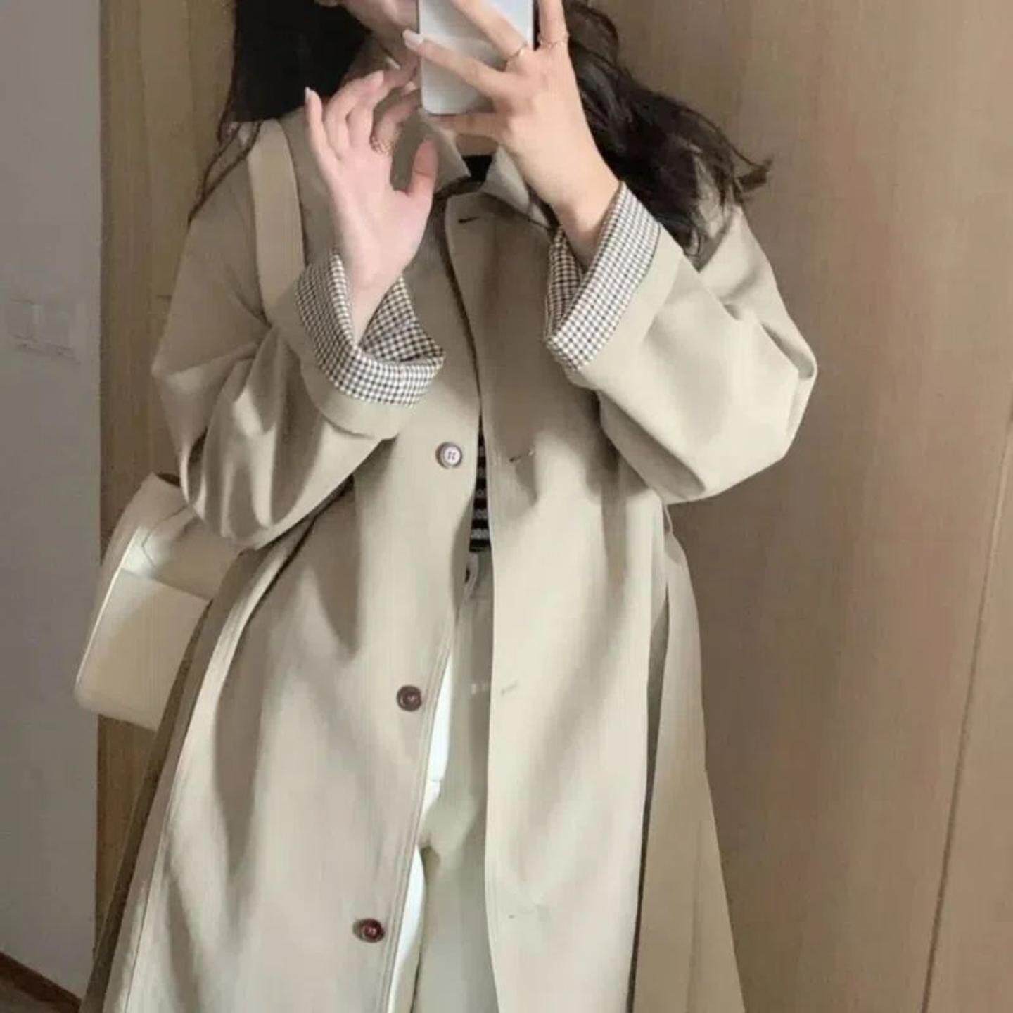 韩版早秋英伦风卡其色新款春秋季2025年中长款小个子风衣外套女