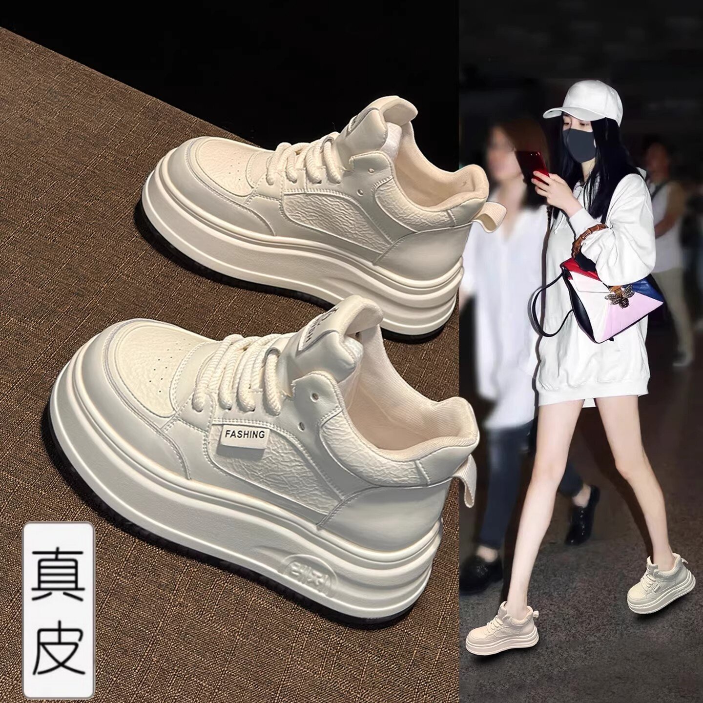 真皮高帮小白鞋女款加绒保暖棉鞋图片